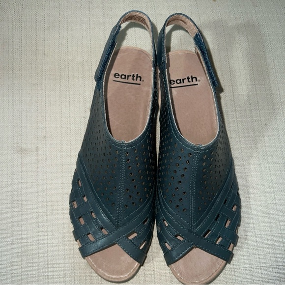 Earth Shoe Womens Size 8M Lake Blue Leather Pisa Galli Sandal Wedge Perforated - Picture 10 of 11